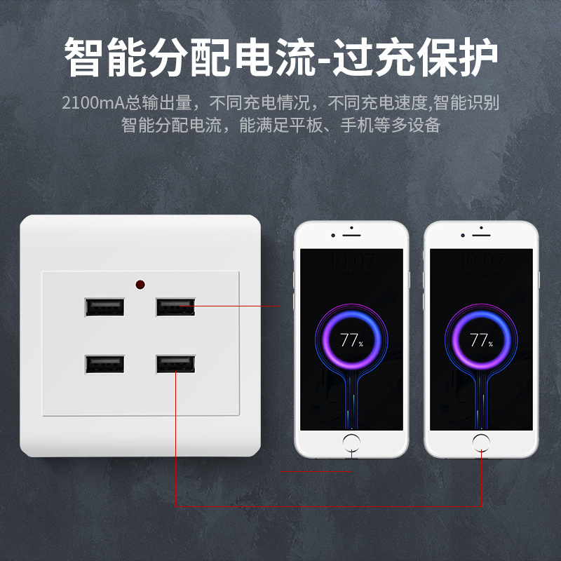 86-Type Open-Mounted Two Three Four-Hole USB Mobile Phone Charging Two 4-Bit 220V to 5V Construction Site 36vusb Socket Panel