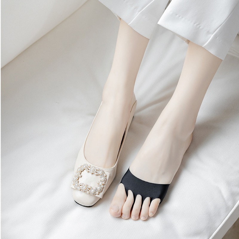 Summer Thin Ice Silk Toe Half Socks Half Five Toe Socks Cotton Women's Invisible Front Sole Socks Split Toe High Heel Shoe Socks