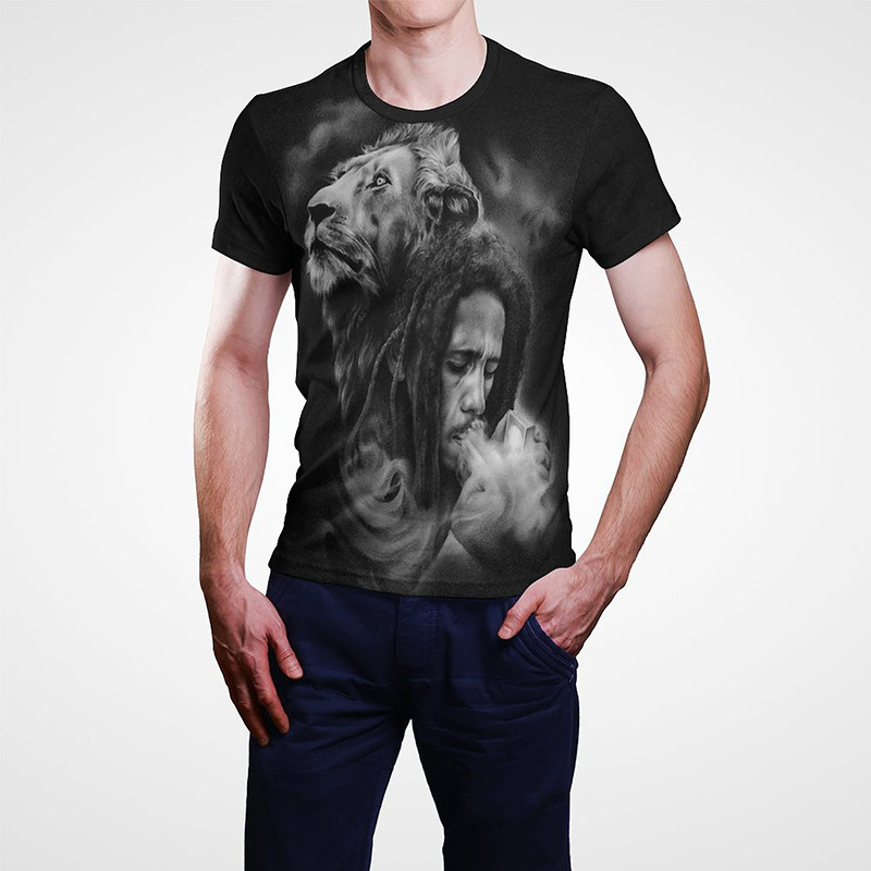 跨境热卖乐队周边 bob marley鲍勃 · 马利3d数码印花圆领男t恤