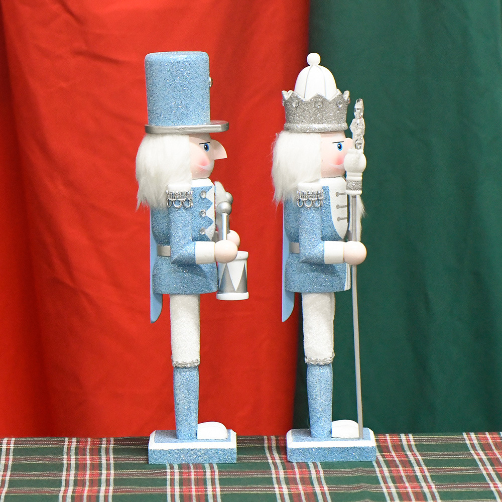 30cm Sky Blue Bright Pink Nutcracker King Wooden Crafts Lotus Cartoon Christmas Decorations Small Gift