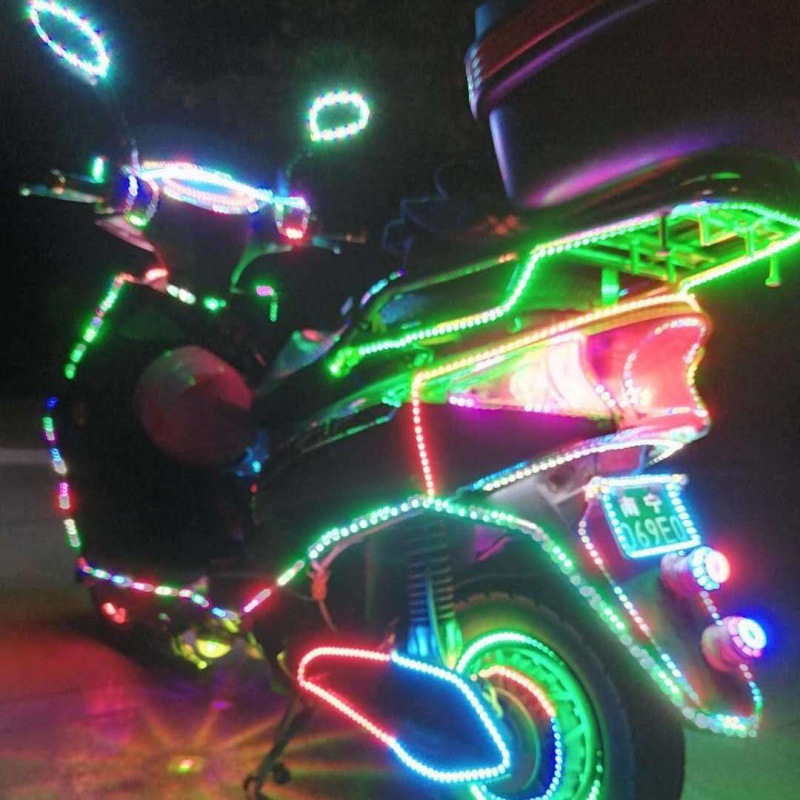 跑马灯踏板摩托车彩灯鬼火改装配件led装饰灯带闪光灯爆闪软灯条