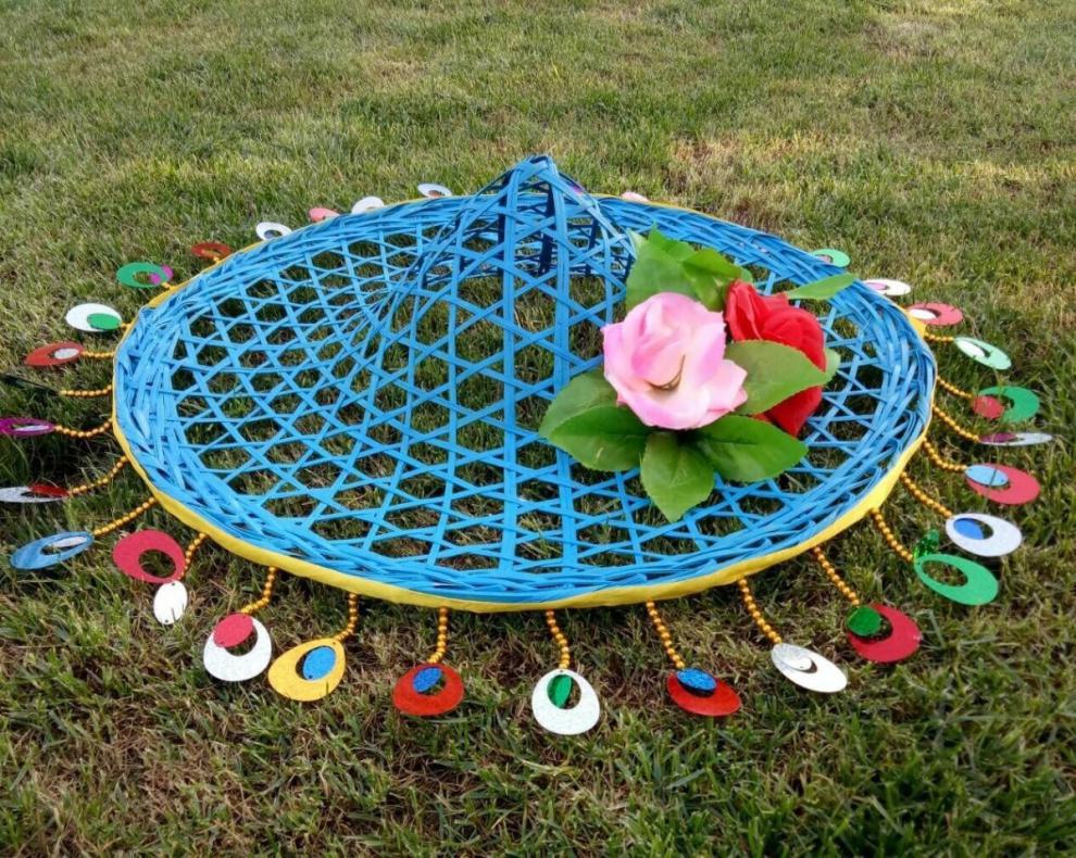 新款舞蹈斗笠表演斗笠帽竹编民族舞采茶舞傣族舞斗笠舞台发亮斗笠