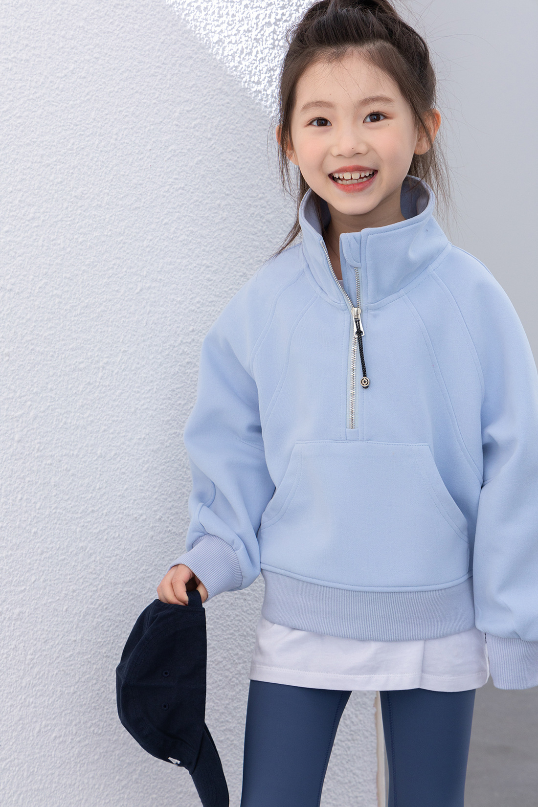 儿童运动卫衣2025春款女童宽松半拉链卫衣中大童lulu同款休闲上衣