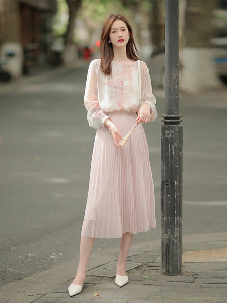 夏装搭配女装整套韩系温柔上衣两件套裙高端轻奢ol职场轻熟风套装