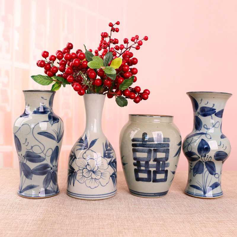 陶瓷花瓶 景德镇手绘青花花瓶 桌面台面摆件 干花水培花花瓶