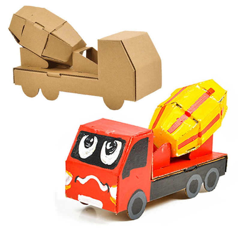 儿童diy纸壳汽车纸盒小屋模型材料立体拼装玩具幼儿园手工制作品