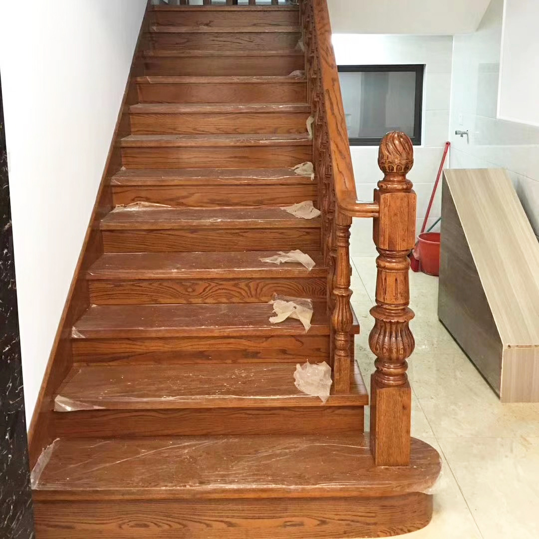 厂家直销红橡木实木楼梯踏板 定制成品烤漆别墅木梯踏步板