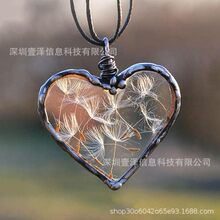 跨境新品Dandelion Wish necklace自然珠宝好运透明玻璃魅力项链