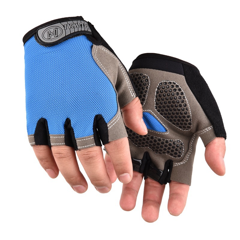 Spring and Autumn Cycling Sports Gloves Half Finger Men and Women Bicycle Bike Short Finger Cycling Gloves Imitation Slide Factory Direct Supply