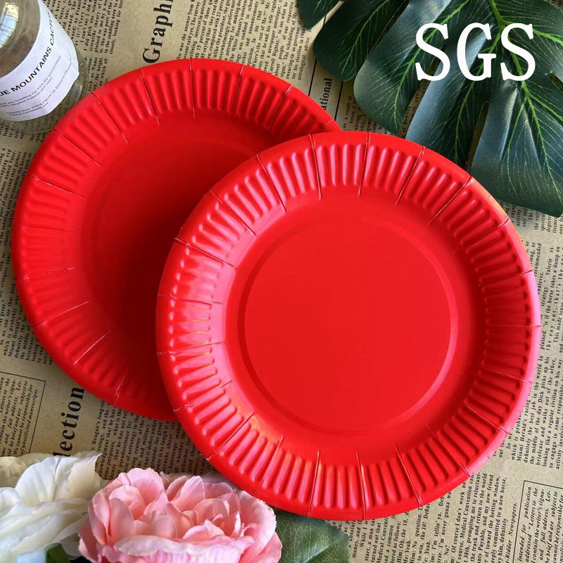 disposable paper tray red happy marriage wedding paper plate bone china plate disposable 7-inch white cardboard plate diy round plate