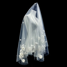 新娘结婚主婚纱头纱超仙森系拍照道具珍珠蕾丝花朵头纱领证登记