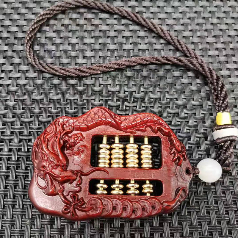 檀木算盘手把件小算盘抓周算盘钥匙扣配饰黄铜算盘吊坠diy