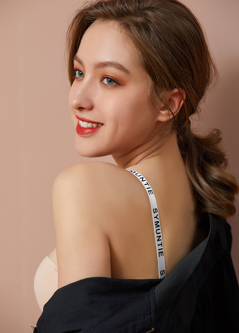 新款无痕无肩带防滑字母两穿内衣无钢圈柔软棉聚拢调整型文胸批发