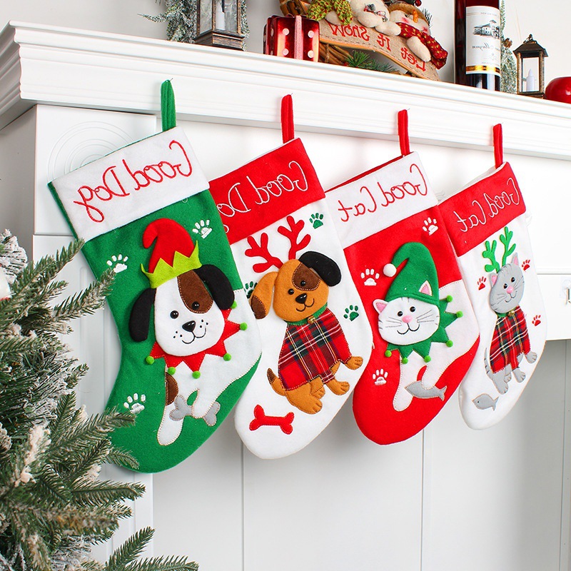 2022 Cute Dogs and Cats Christmas Stockings Cartoon Christmas Stockings Pendant Christmas Tree Bag Decorative Socks