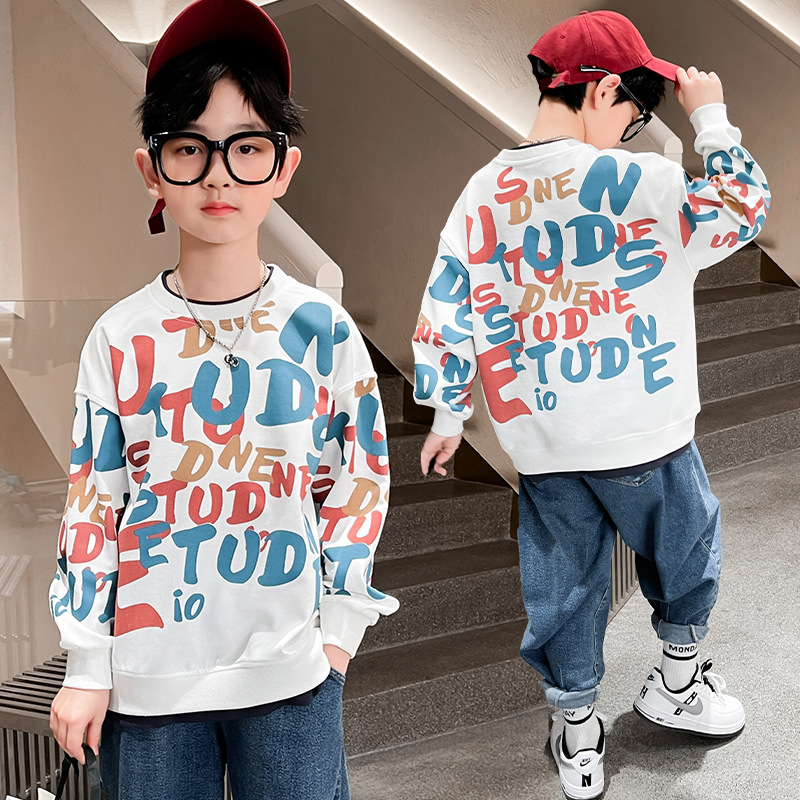 Boy's Hoody Spring and Autumn New 2023 Children's Printed Pullover Korean Style Children and Teens Long Sleeves Top One Piece Dropshipping