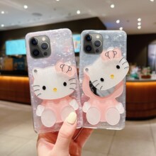 新款适用iPhone14镜子猫手机壳抖音款苹果8套13透明卡通xr殻代发6