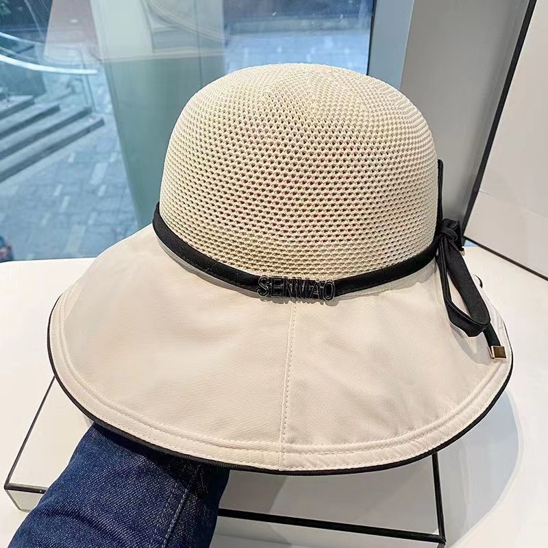 Japanese Style Hollow out Stitching Bucket Hat Summer Thin Ventilation Cap Women's Foldable Sun Hat Face-Looking Small Sun Hat