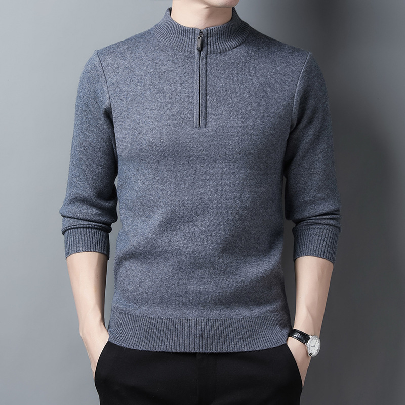 品牌冬季男士加厚羊毛衫圆领保暖毛衣中年男羊绒针织衫套头男装