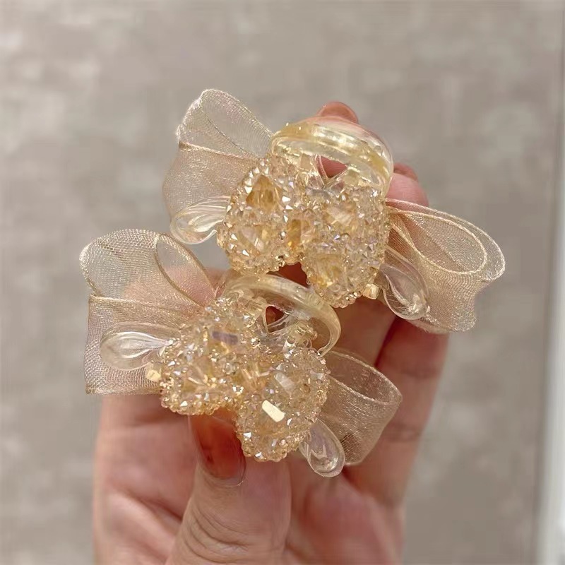 Double-Sided Bow Small Jaw Clip Mesh Rhinestone Barrettes High-Grade Bangs Hair Clip for Broken Hair Barrettes High Skull Top Light Luxury Hair Accessories