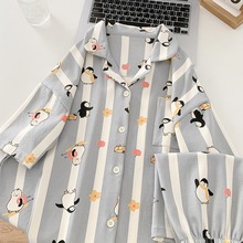 日系卡通企鹅纯棉睡衣女条纹夏季新款短袖可爱宽松家居服学生套装
