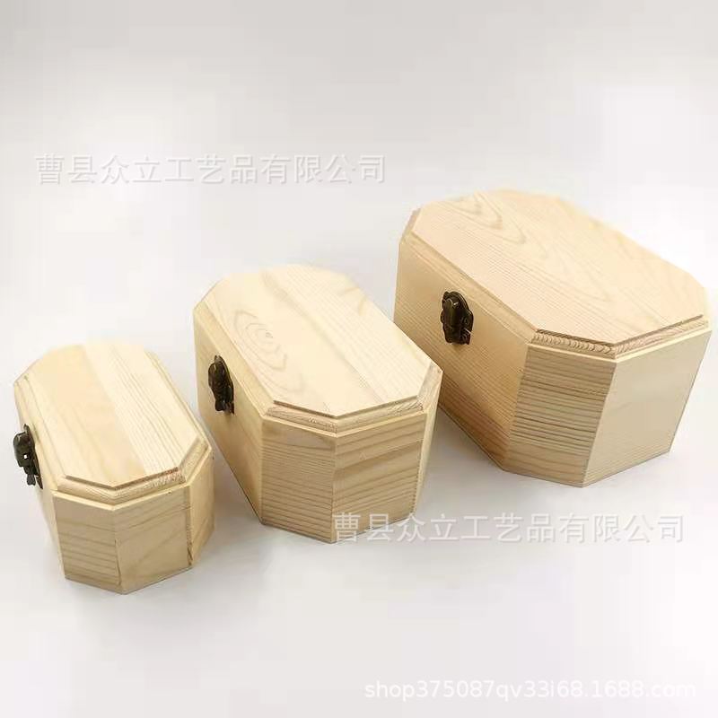 Octagonal Rectangular Box Creative Wooden Decoupage Clay White Body Pencil Jewelry Wooden Box Blind Box