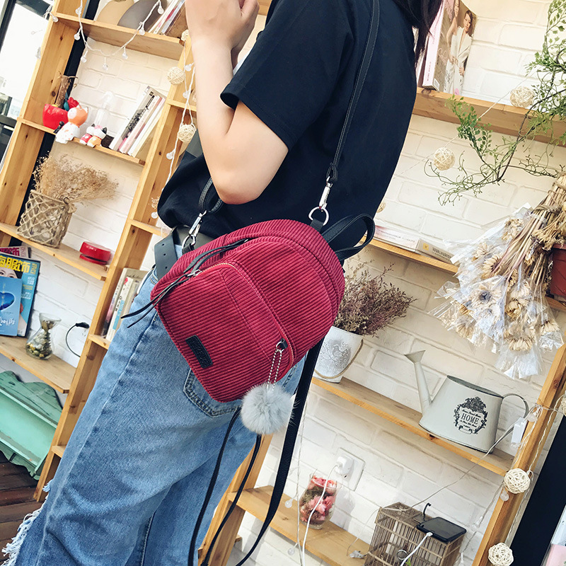 Small Backpack Women's Korean-Style 2020 Student Backpack Simple All-Match Mini Artistic Retro Corduroy Corduroy Bag
