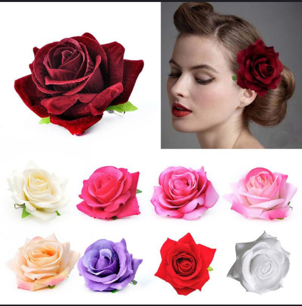 新娘头饰婚庆仿真丝绒玫瑰花发夹胸花配饰旅游拍照演出缅泰越头花