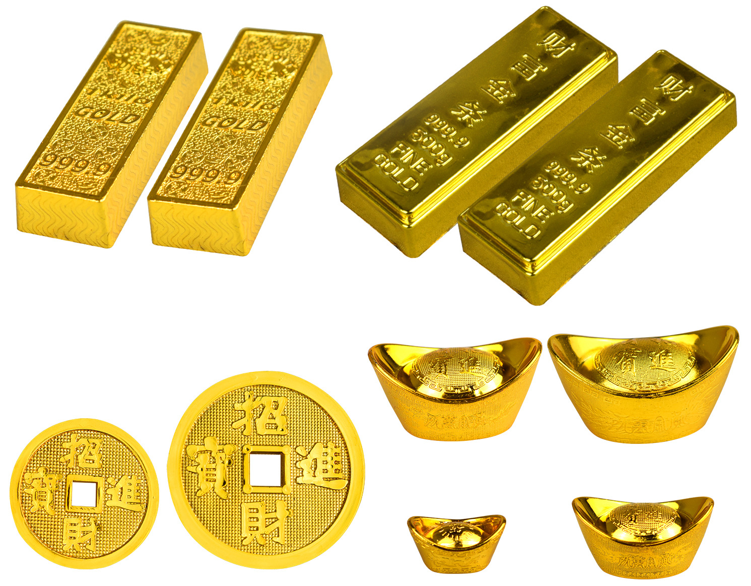 烘焙蛋糕装饰金元宝铜钱金条摆件生日派对甜品台配件新年插件