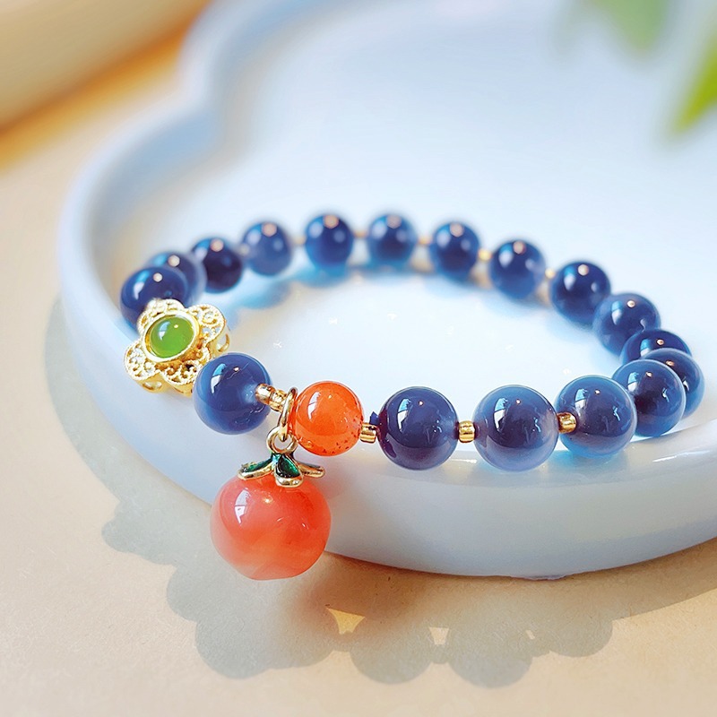 Xiangji Temple Lingyin Temple Fresh Women's Blue Sugar Heart Agate Bracelet Yanyuan Agate Bracelet Personality Fashion Ornament