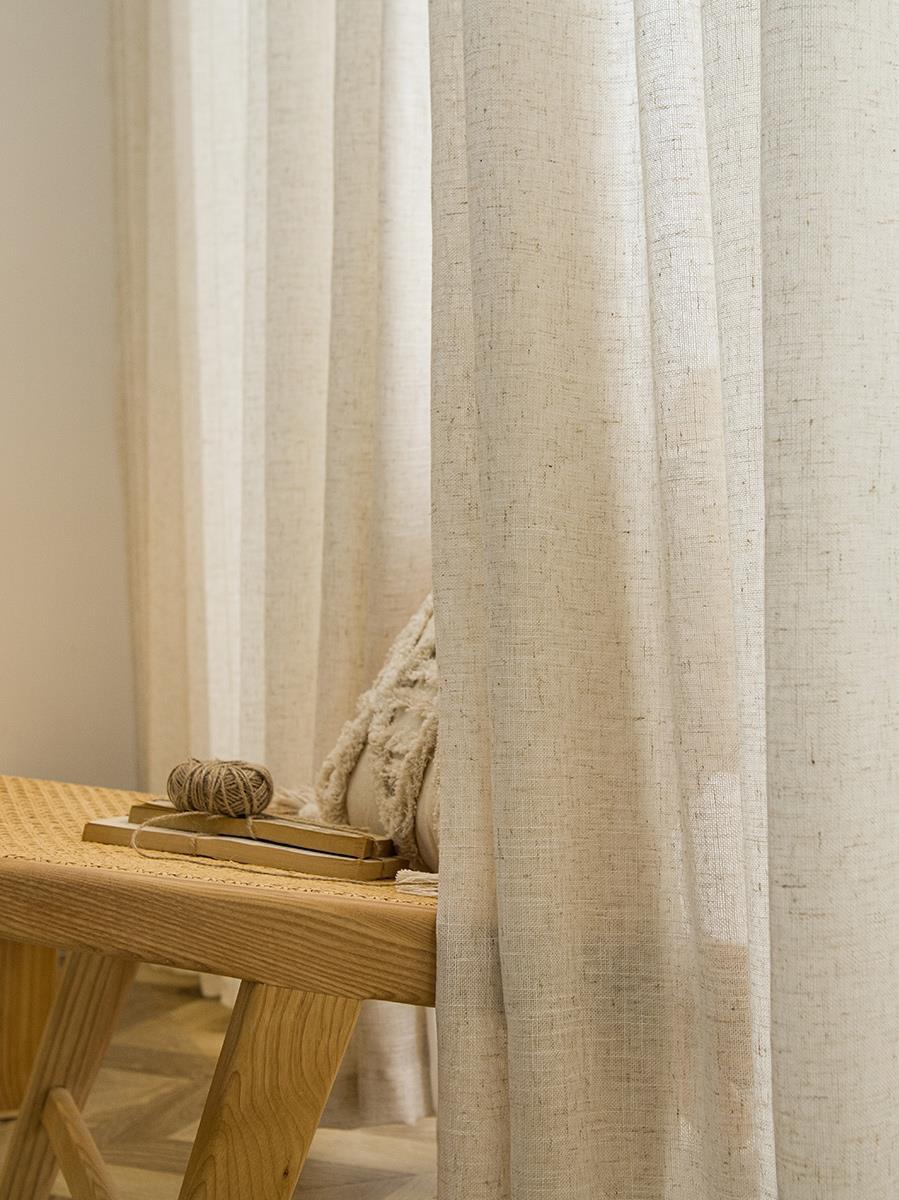 新款窗帘原木风棉亚麻白色纱帘透光不透人日式客厅新中式民宿卧室