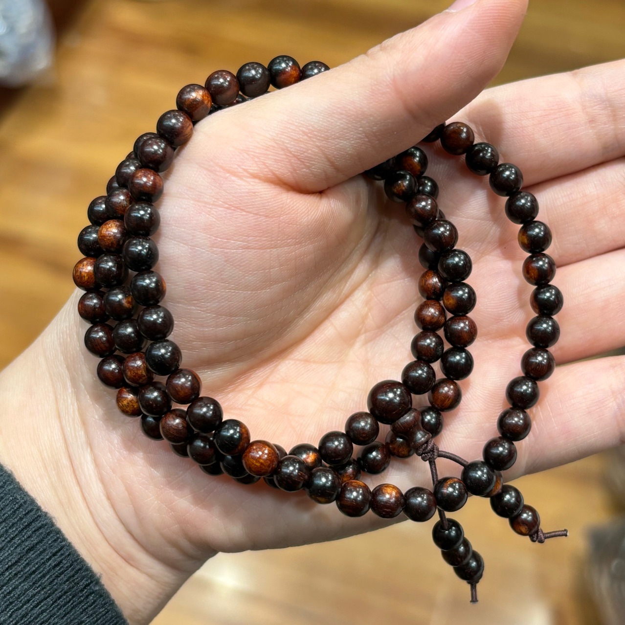 天然原木色老挝红酸枝手链0.6 8mm108颗念珠男女士款红木佛珠手串