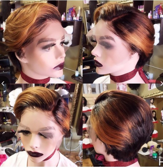 跨境新款女士短发舞台表演时尚发型棕色渐变合成头套义乌工厂