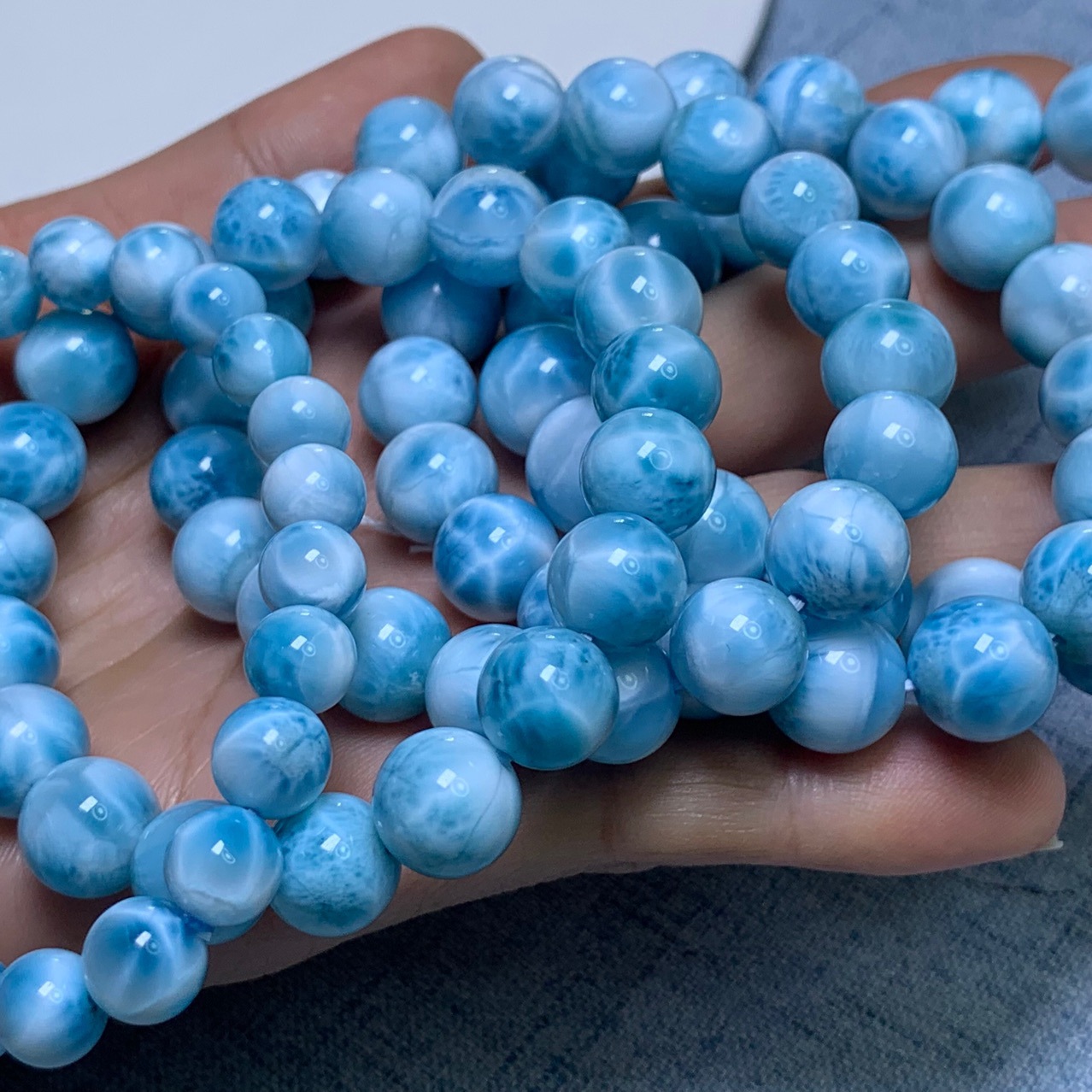 天然多米尼加海纹石手链龟纹玉化蓝色水晶男女款单圈手串饰品礼物