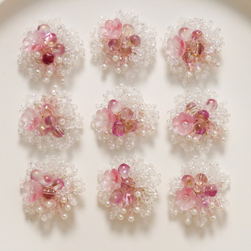 甜美珍珠水滴花心桃花花簇diy手工编织串珠发夹发饰耳饰材料批发