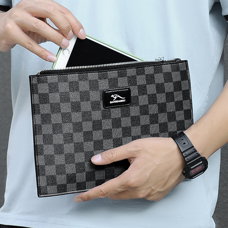 宝谛袋鼠男士手包信封包方格款手抓包手拿包时尚潮流2039#-阿里巴巴