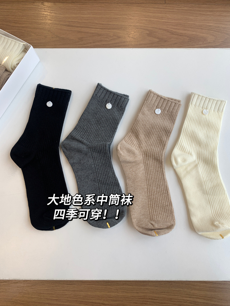 美拉德色中筒袜女士纯棉堆堆袜盒装袜子秋冬女wz10971~-阿里巴巴