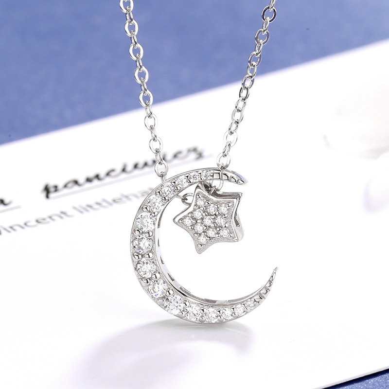 白铜新品星月项链女日韩简约学生森系星星月亮一款多戴吊坠锁骨链