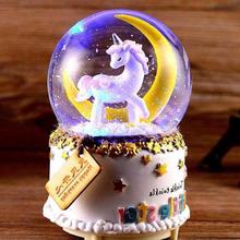 toy unicorn light snow crystal ball music box night