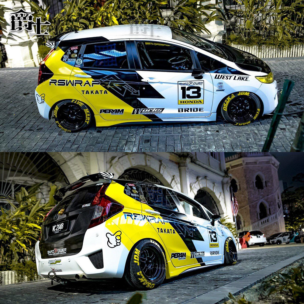 适用于本田飞度gk5车贴拉花赛车改装fit车身装饰个性汽车运动贴纸