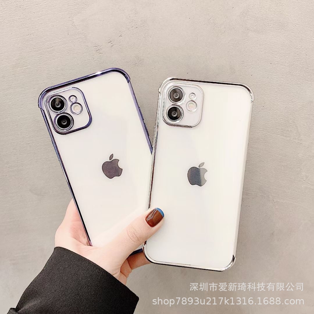 适用iphone14pro电镀手机壳苹果123四角防摔xsmax全包12精孔8p直