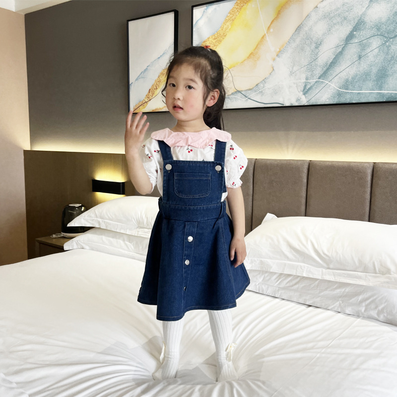 Cross-Border Girls' Suspender Skirt Summer Children's 2023 New Western Style Suspender Skirt Baby Denim Skirt Dress