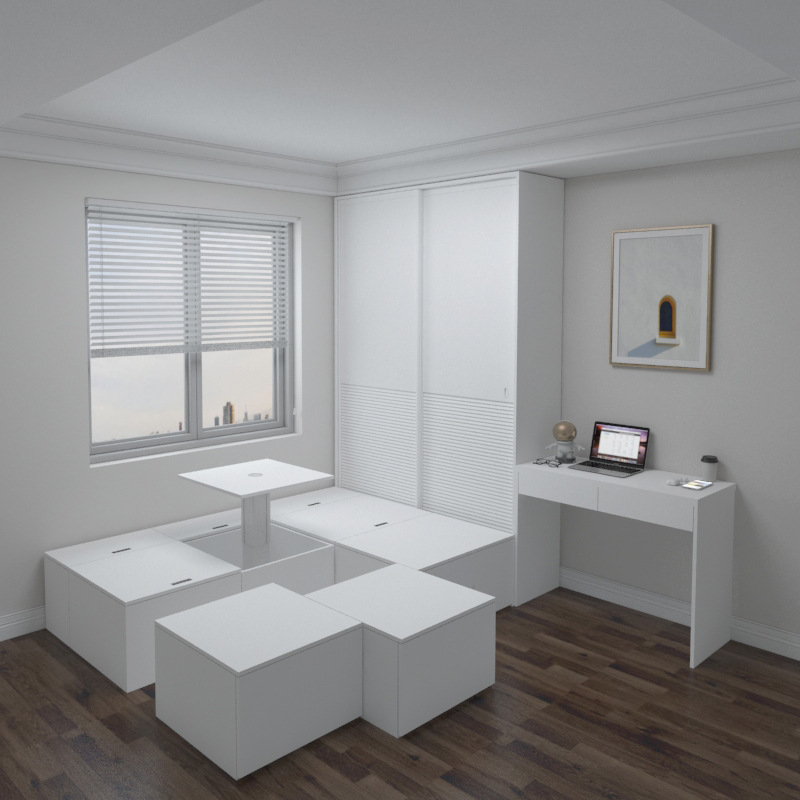 小型阳台可移动榻榻米衣柜地台床魔方组合箱一体升降机多功能储物