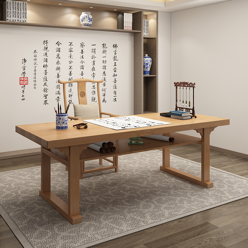 实木办公书法桌新中式家用客厅毛笔字桌接待洽谈休闲工作美术案台
