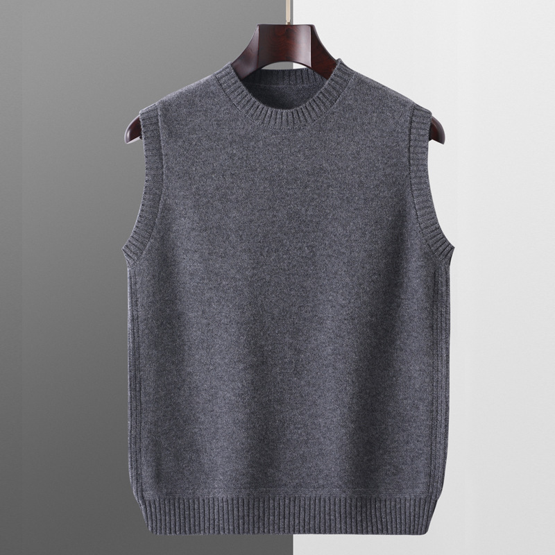 24秋冬新款100%纯羊毛无袖背心男基础款圆领外穿坎肩保暖针织马甲