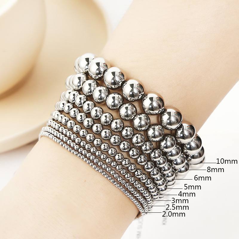 High-End Fashion Simple Beaded Bracelet No Fading Waterproof Ornament Women's Stainless Steel Beads Elastic String Bracelet