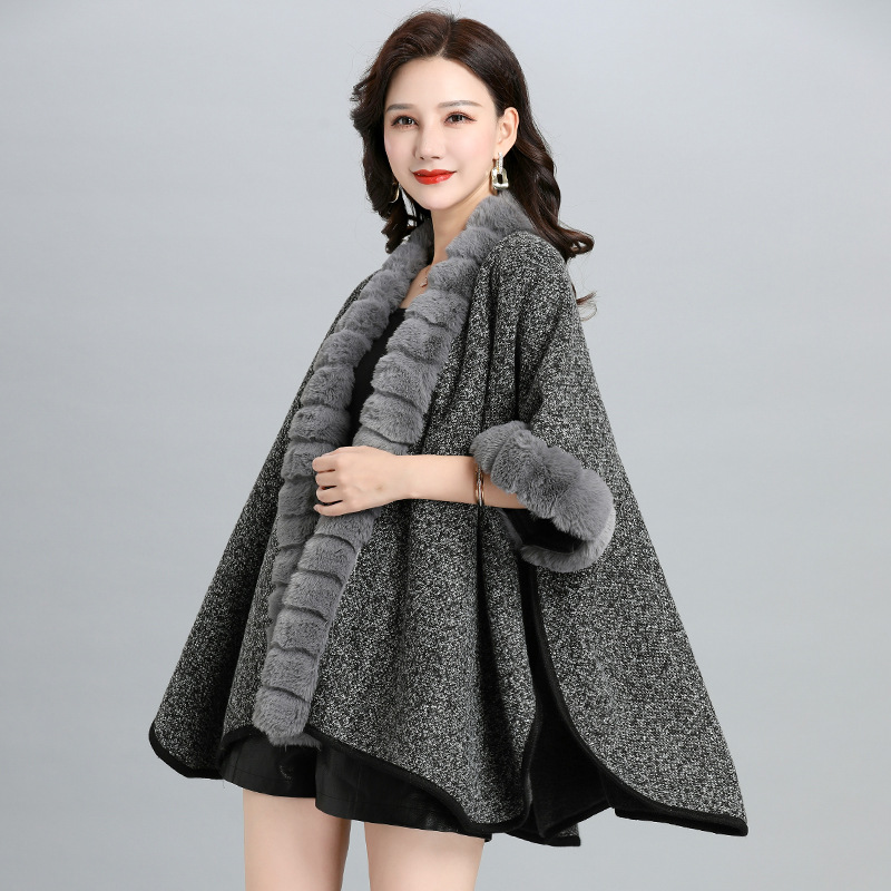 Autumn and Winter New Fur Cape Fur Collar Split Towel Sweater Autumn Thickened Large Size Sleeveless Knitted Shawl Temperament Coat