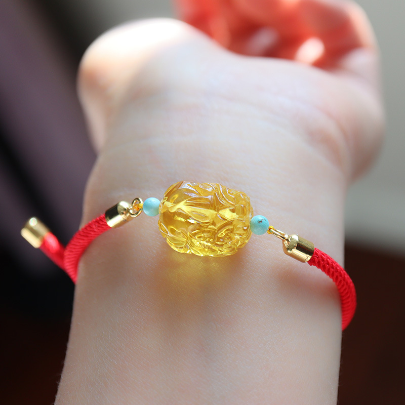 天然蜜蜡红绳编织手链貔貅 男女diy小手绳幸福好运绳饰品手饰