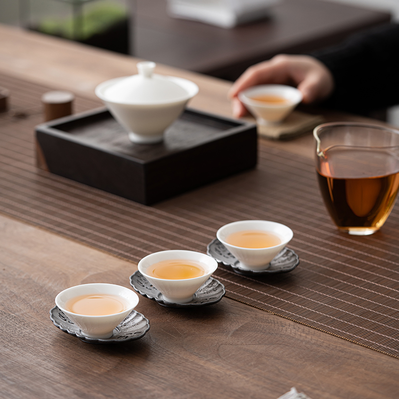 1s7e手工原矿羊脂玉白瓷斗笠杯陶瓷家用功夫茶具小茶杯品茗杯德化