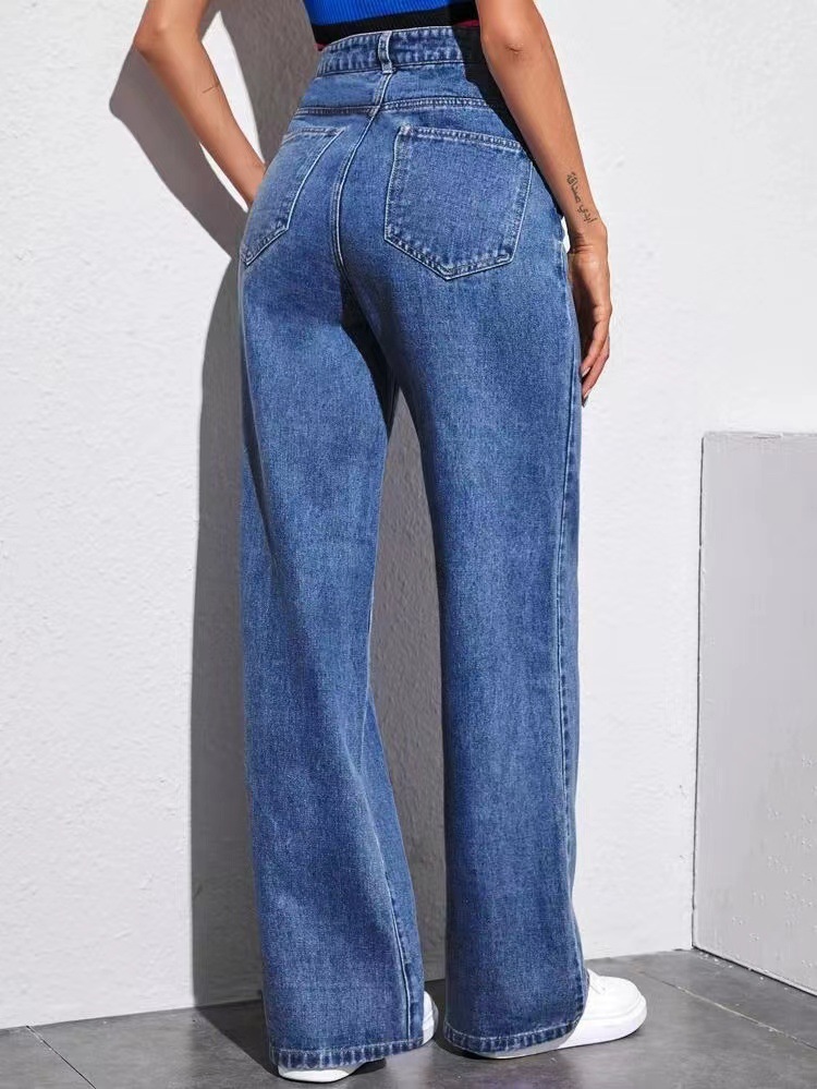 2023 Spring New European and American Foreign Trade Women's Clothing Jeans Women's High Waist Loose Wide Legs Trousers Fashion Mop Pants