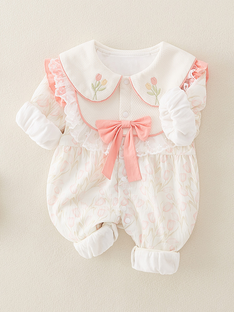 2024 New Baby Girl Newborn Infant Jumpsuit Doll Collar Embroidered Romper Princess Super Cute Going out Rompers Baby Clothes